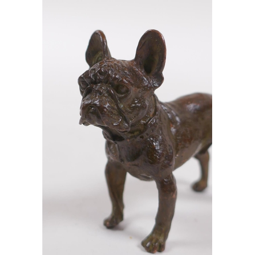 132 - A miniature cast bronze French bulldog, 7cm long