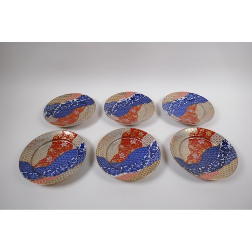 144 - A set of six Japanese Imari side plates, mark to base, 17cm diameter