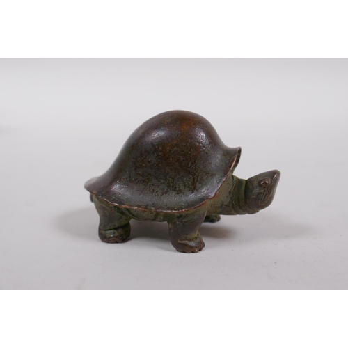 150 - A Japanese style bronze okimono tortoise, 5cm long