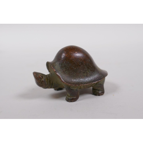 150 - A Japanese style bronze okimono tortoise, 5cm long