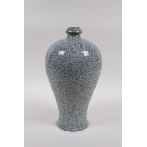 155 - A Chinese celadon Ge ware meiping vase, 25cm high