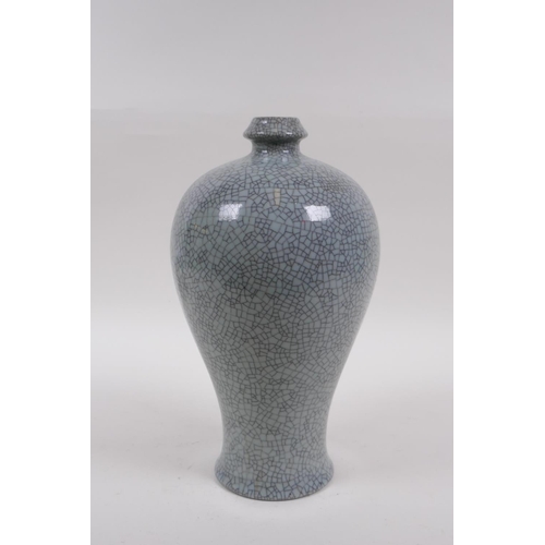 155 - A Chinese celadon Ge ware meiping vase, 25cm high