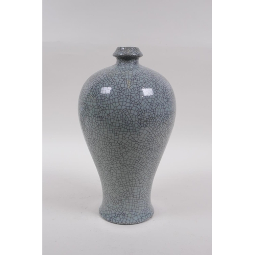 155 - A Chinese celadon Ge ware meiping vase, 25cm high