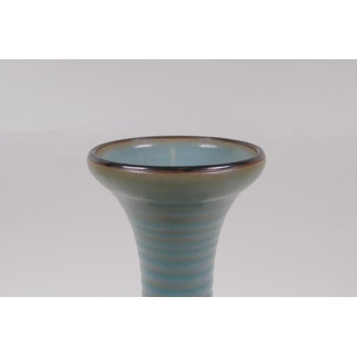 163 - A Chinese Ru ware style porcelain vase with ribbed neck, 29cm high