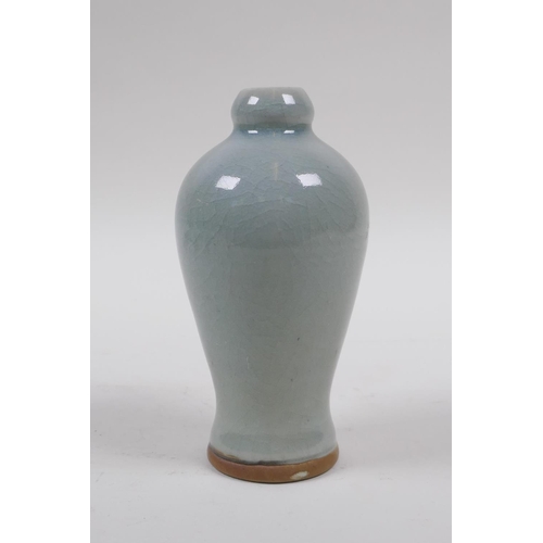 168 - A Chinese ru ware style celadon crackle glazed  spill vase, 12cm high