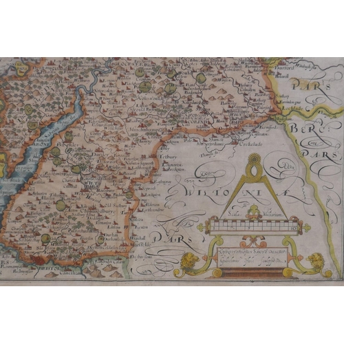 17 - A C17th map of Gloucestershire by William Hole after Christopher Saxton, c. 1637, hand coloured, 31 ... 