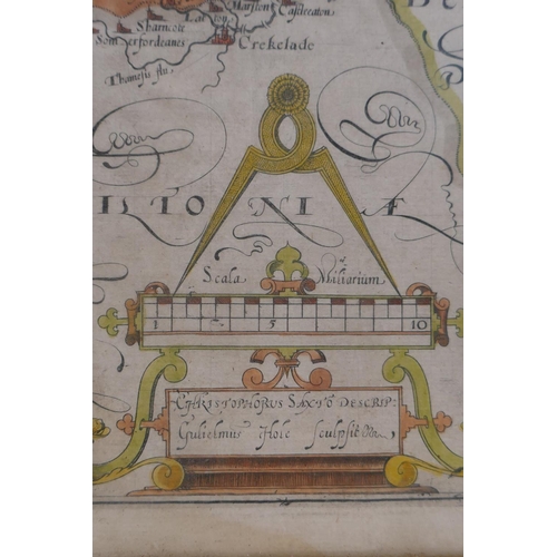 17 - A C17th map of Gloucestershire by William Hole after Christopher Saxton, c. 1637, hand coloured, 31 ... 