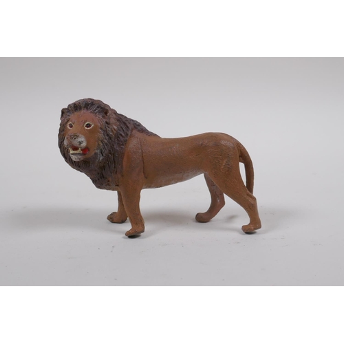 177 - A Bergman style cold painted bronze figure of a lion, 10cm long