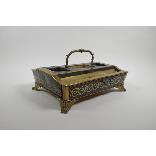 20 - A C19th boule work desk tray with single drawer, AF, 30cm x 24cm