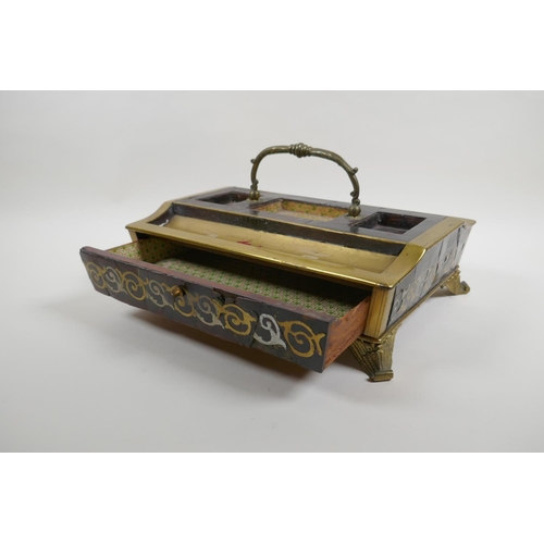 20 - A C19th boule work desk tray with single drawer, AF, 30cm x 24cm