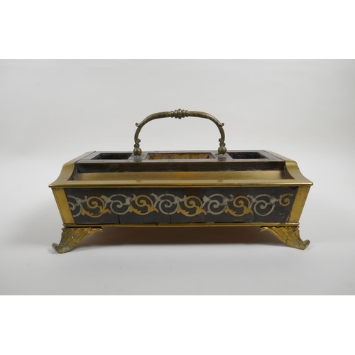 20 - A C19th boule work desk tray with single drawer, AF, 30cm x 24cm