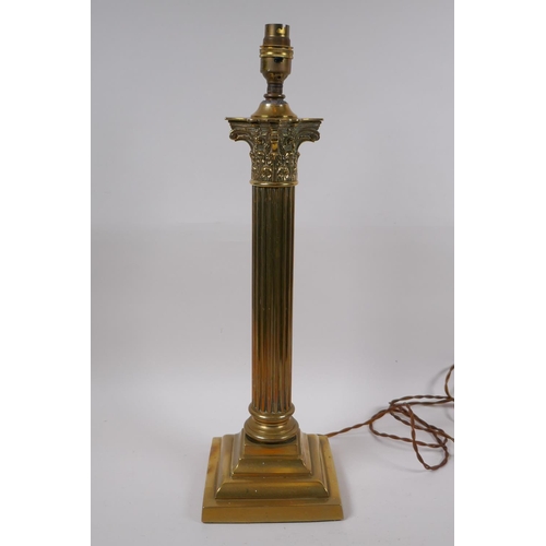 202 - A brass Corinthian column table lamp, 48cm high