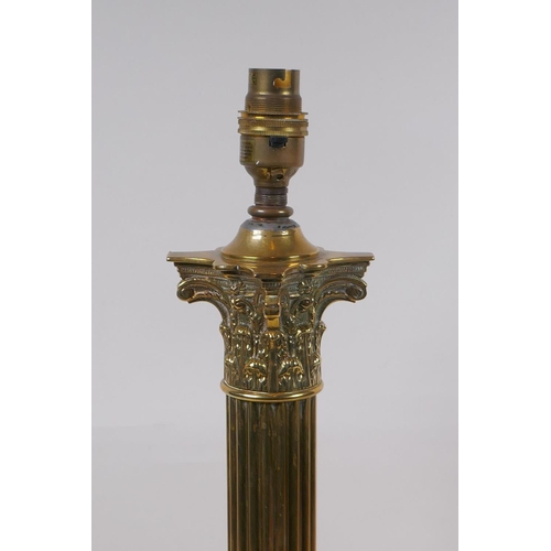 202 - A brass Corinthian column table lamp, 48cm high