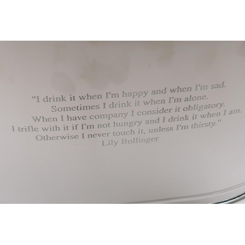 208 - A pair of plated Champagne coolers bearing quotes from Napoleon Bonaparte and Lily Bollinger, 43 x 2... 