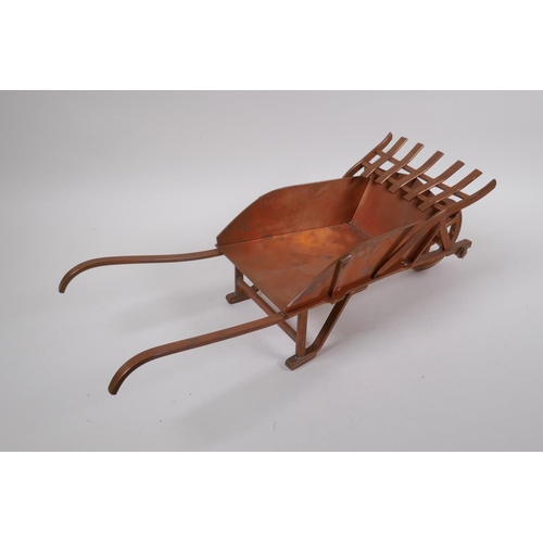 244 - A well constructed copper model of a wheelbarrow, 17