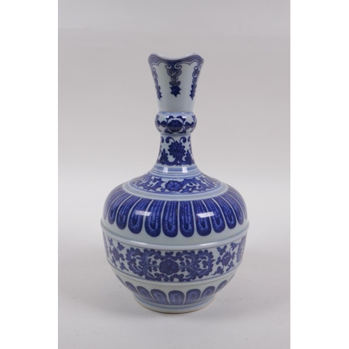 261 - A blue and white porcelain ewer with stylised lotus flower decoration, Chinese YongZheng seal mark t... 