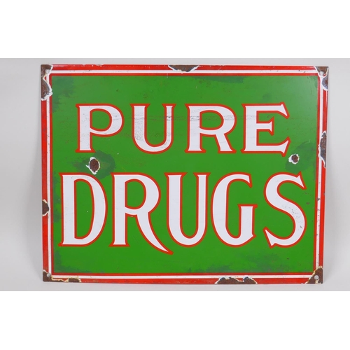 264 - A vintage style 'Pure Drugs' enamel sign, 37 x 29cm