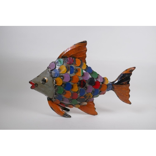 268 - A recycled metal sculpture of a fish, 35cm high