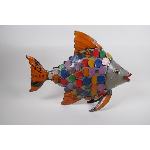 268 - A recycled metal sculpture of a fish, 35cm high