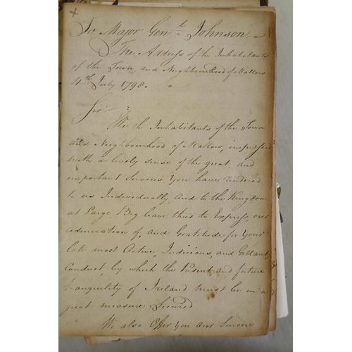 281 - Of Irish interest, an C18th book, hand written in copperplate script with transcripts of letters and... 