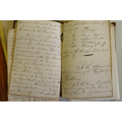 281 - Of Irish interest, an C18th book, hand written in copperplate script with transcripts of letters and... 