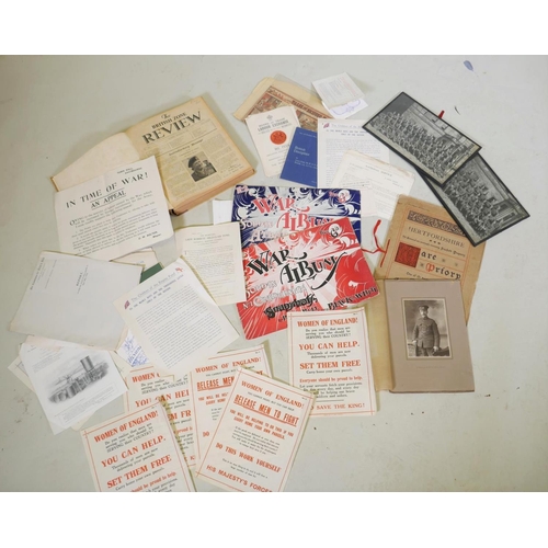 282 - WWI ephemera, pamphlets relating to relief funds, posters, War Album No 1 containing images of Souda... 