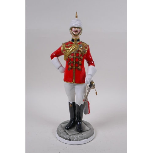 291 - Michael Sutty, porcelain military figure, No 23 Governors Bodyguard Madras initialled NS or SN, 29cm... 