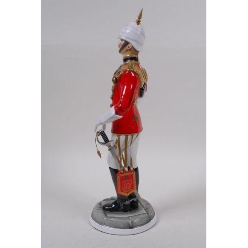 291 - Michael Sutty, porcelain military figure, No 23 Governors Bodyguard Madras initialled NS or SN, 29cm... 