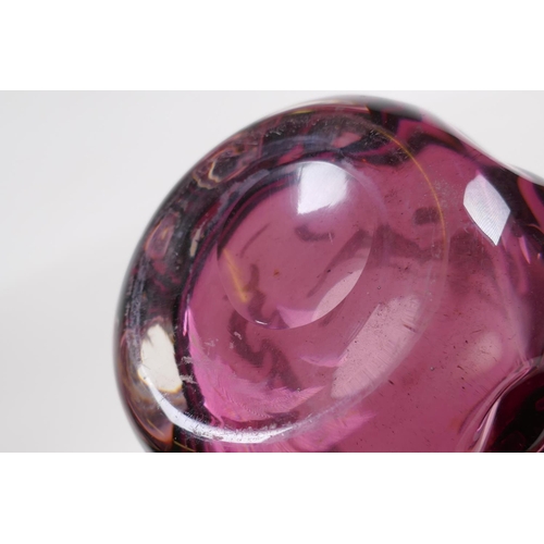 298 - An amethyst studio glass vase and a similar cranberry studio glass vase, largest 7½