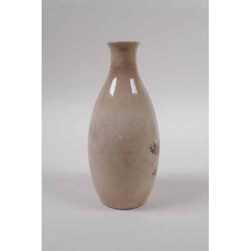 30 - A Japanese Satsuma vase with enamelled chrysanthemum decoration, signed to base, 15cm high