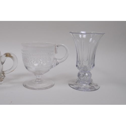 44 - A collection of eight C19th and C20th jelly/custard glasses with slice and etched glass decoration, ... 