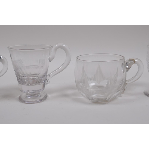 44 - A collection of eight C19th and C20th jelly/custard glasses with slice and etched glass decoration, ... 