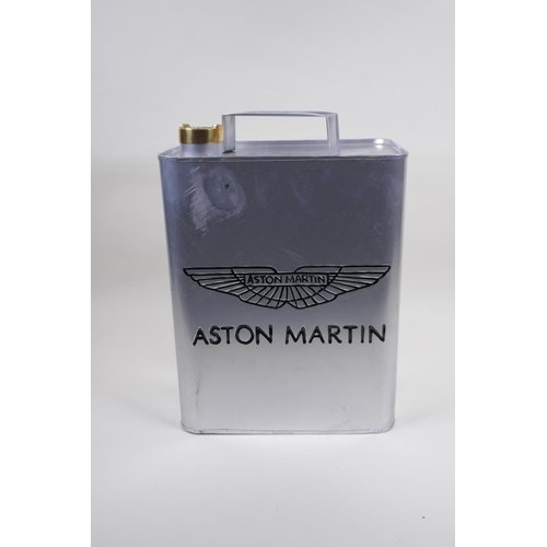 47 - A painted metal gas can decorated with the Aston Martin insignia, 34cm high