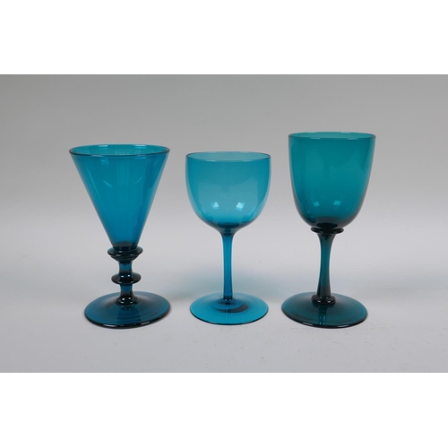 64 - Five 1940s Thomas Webb coloured cocktail glasses and a quantity of other early C20th coloured cockta... 