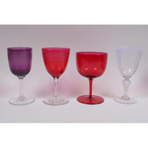 64 - Five 1940s Thomas Webb coloured cocktail glasses and a quantity of other early C20th coloured cockta... 