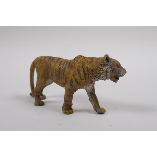 67 - A cold painted bronze figure of a tiger, after Bergman, 11cm long