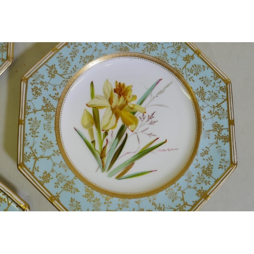 7 - A Wedgwood part dessert service, with hand painted botanical study decoration, two tazza and eight p... 