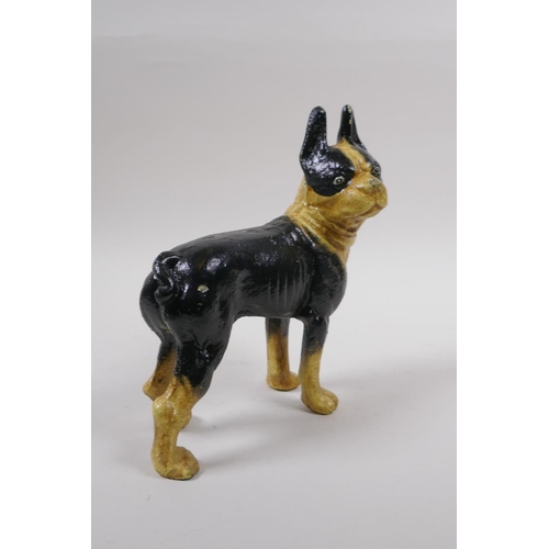 86 - A cold painted cast iron figure of a French bulldog, 20cm high