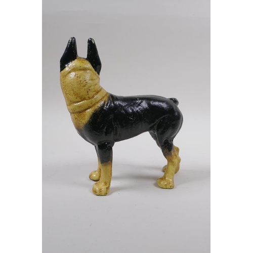 86 - A cold painted cast iron figure of a French bulldog, 20cm high