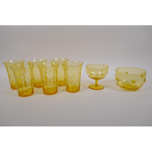 92 - A set of six Thomas Webb amber uranium glass tumblers, a Thomas Webb amber uranium glass finger bowl... 