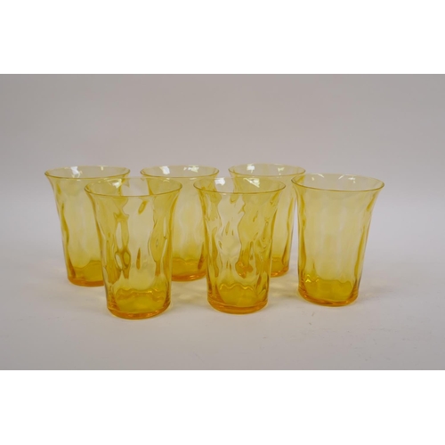 92 - A set of six Thomas Webb amber uranium glass tumblers, a Thomas Webb amber uranium glass finger bowl... 