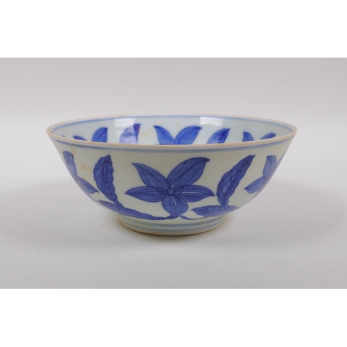 96 - A blue and white porcelain bowl with floral vine decoration, Chinese Chenghua 6 character mark to ba... 