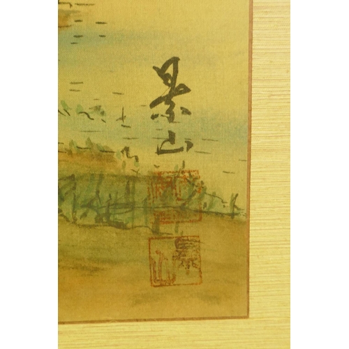 901 - Three vintage Chinese paintings on silk, depicting mountainous landscapes, inscribed and marked with... 