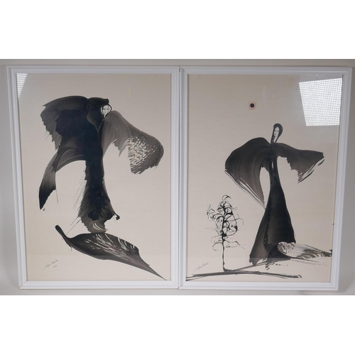 902 - Stefano Colombo, Italian, pair of figurative studies, tempera on paper, both signed and one dated 19... 