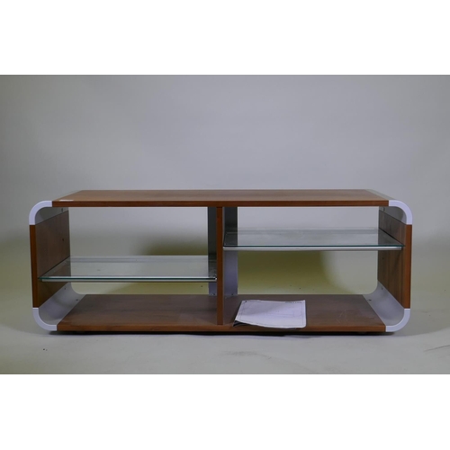 1019 - An Alphason wood and metal mounted TV stand, with glass shelves, 110 x 40 x 40cm