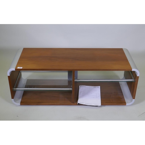 1019 - An Alphason wood and metal mounted TV stand, with glass shelves, 110 x 40 x 40cm