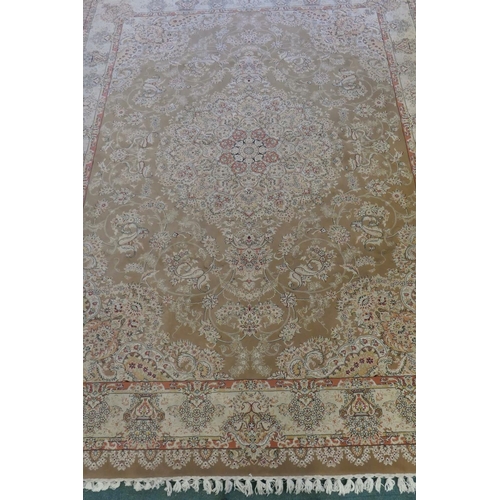 1020 - A large fine woven Iranian carpet with bespoke floral design on a buff coloured ground, 300 x 390cm