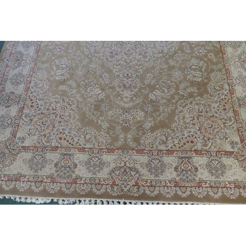 1020 - A large fine woven Iranian carpet with bespoke floral design on a buff coloured ground, 300 x 390cm