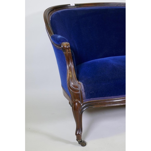 1026 - A Victorian mahogany settee/canape, with faux bois grain painted decoration, bow shaped front, raise... 