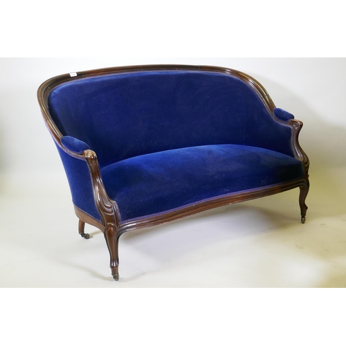 1026 - A Victorian mahogany settee/canape, with faux bois grain painted decoration, bow shaped front, raise... 